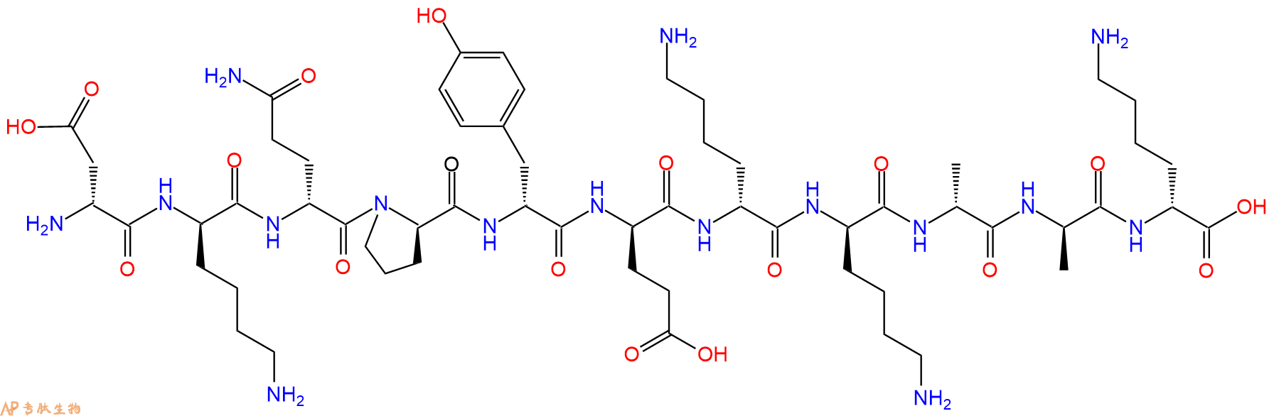 专肽生物产品H2N-DAsp-DLys-DGln-DPro-DTyr-DGlu-DLys-DLys-DAla-D
