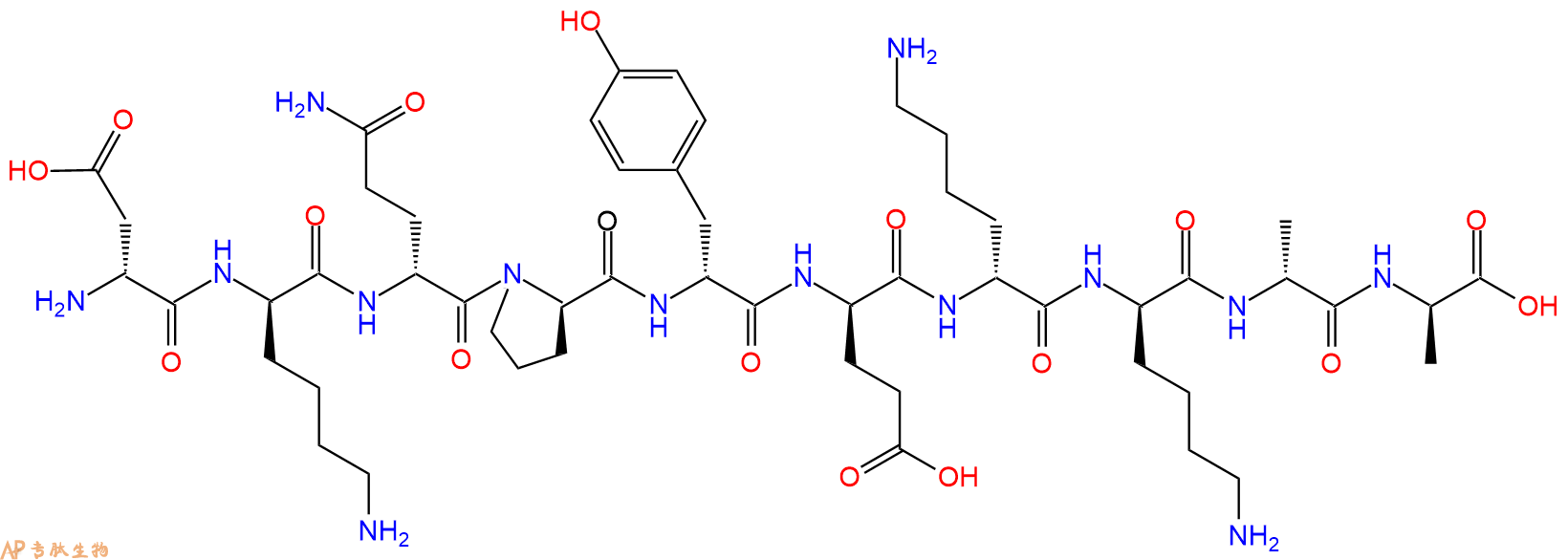 专肽生物产品H2N-DAsp-DLys-DGln-DPro-DTyr-DGlu-DLys-DLys-DAla-D