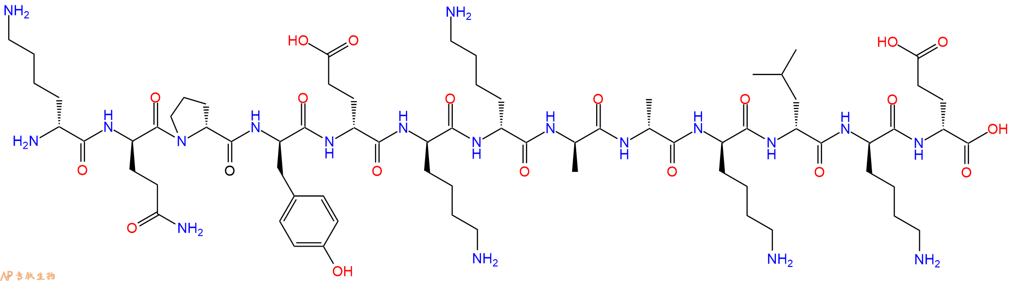 专肽生物产品H2N-DLys-DGln-DPro-DTyr-DGlu-DLys-DLys-DAla-DAla-D