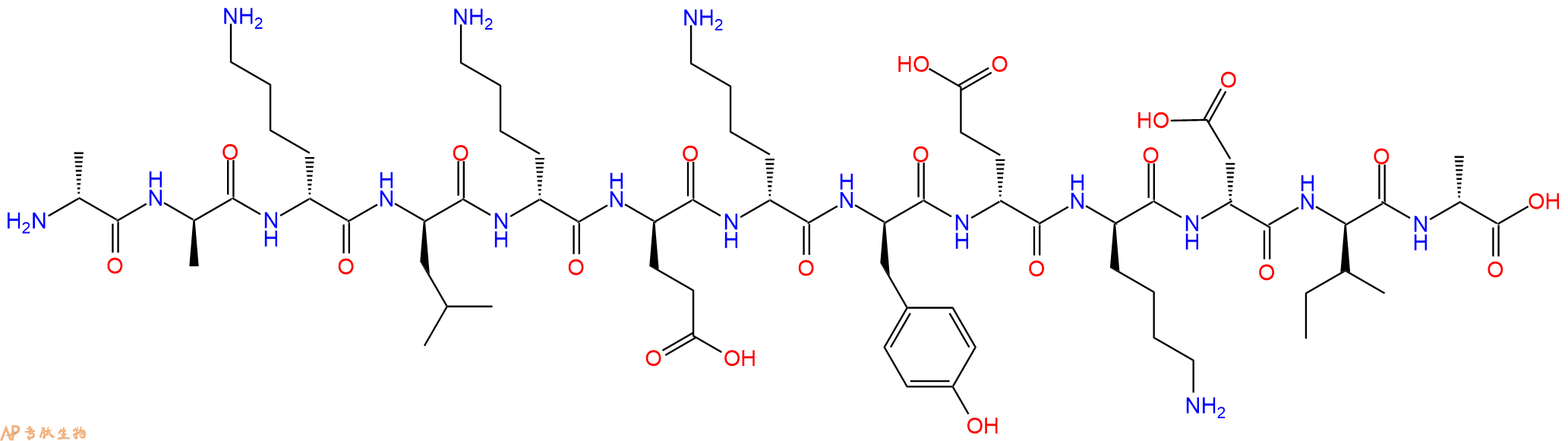 专肽生物产品H2N-DAla-DAla-DLys-DLeu-DLys-DGlu-DLys-DTyr-DGlu-D