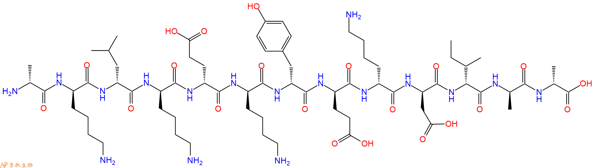 专肽生物产品H2N-DAla-DLys-DLeu-DLys-DGlu-DLys-DTyr-DGlu-DLys-D
