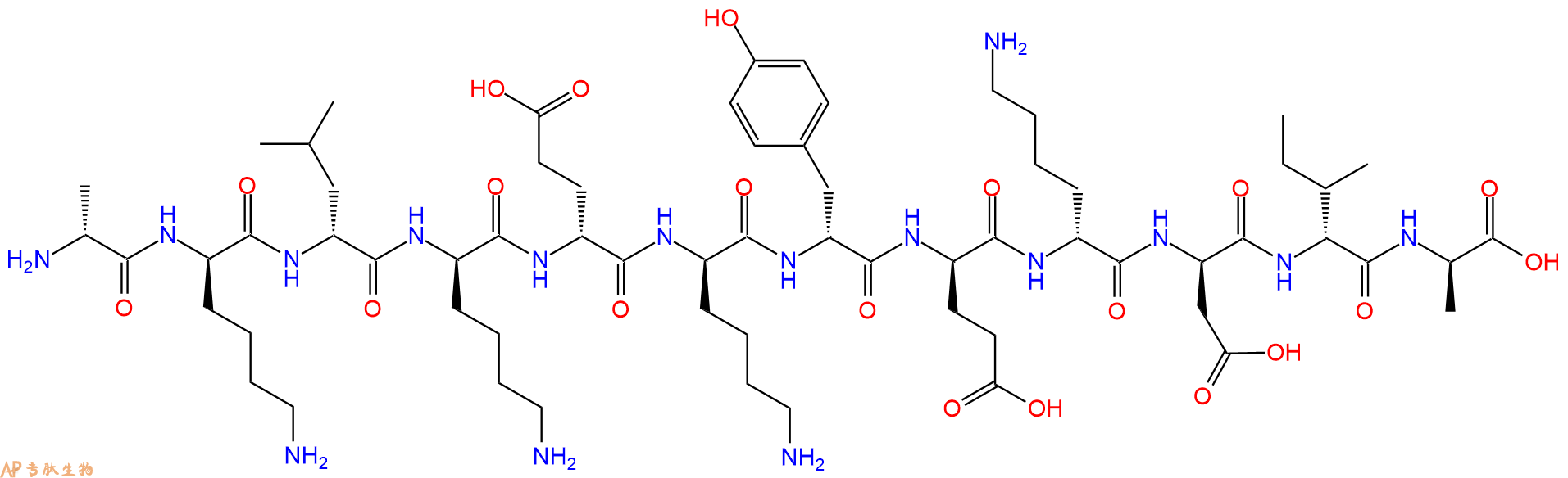 专肽生物产品H2N-DAla-DLys-DLeu-DLys-DGlu-DLys-DTyr-DGlu-DLys-D