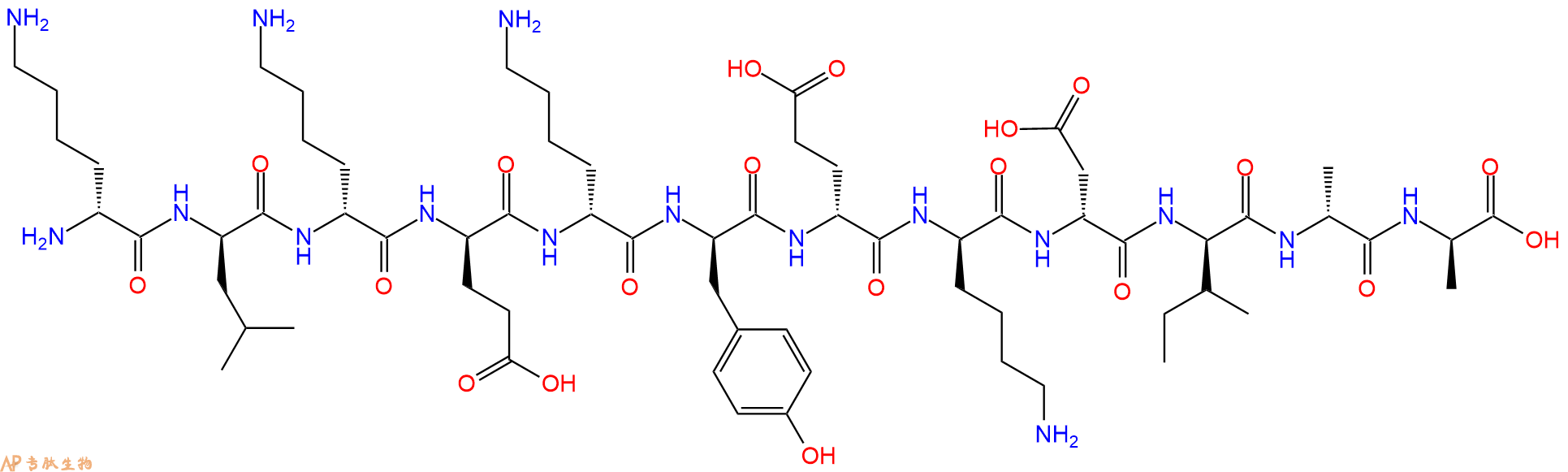 专肽生物产品H2N-DLys-DLeu-DLys-DGlu-DLys-DTyr-DGlu-DLys-DAsp-D