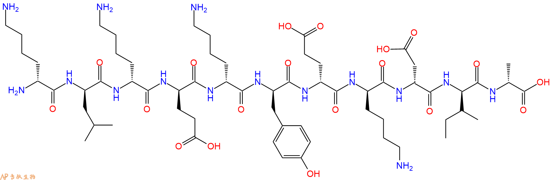 专肽生物产品H2N-DLys-DLeu-DLys-DGlu-DLys-DTyr-DGlu-DLys-DAsp-D