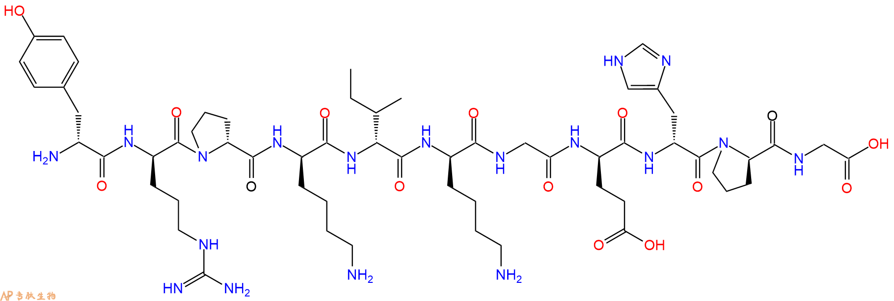 专肽生物产品H2N-DTyr-DArg-DPro-DLys-DIle-DLys-Gly-DGlu-DHis-DP