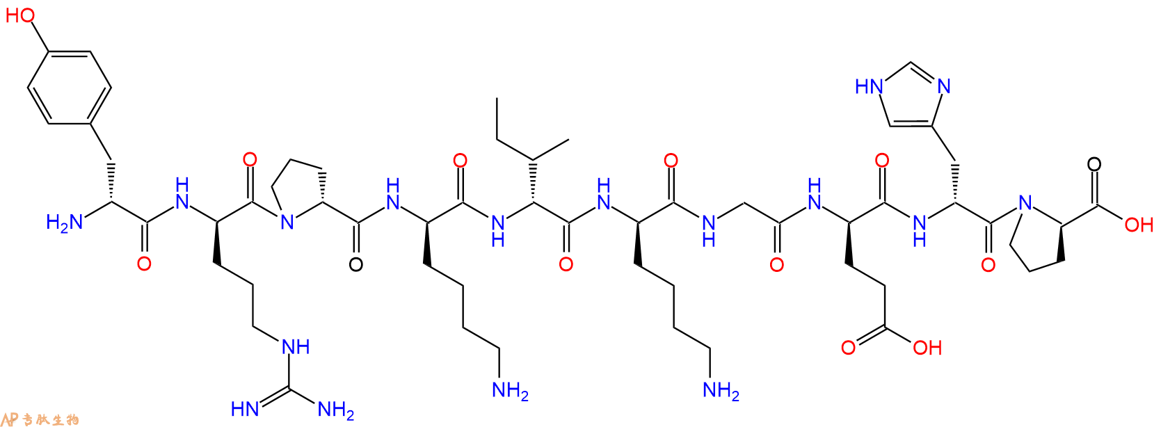 专肽生物产品H2N-DTyr-DArg-DPro-DLys-DIle-DLys-Gly-DGlu-DHis-DP