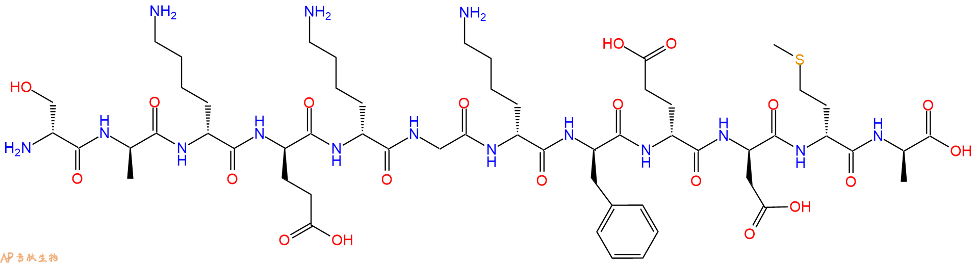 专肽生物产品H2N-DSer-DAla-DLys-DGlu-DLys-Gly-DLys-DPhe-DGlu-DA