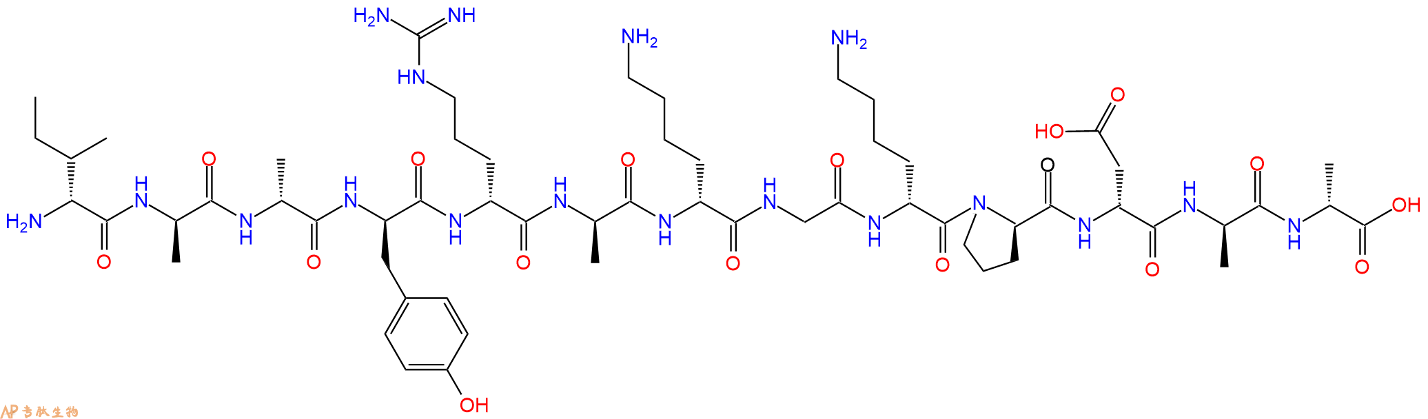 专肽生物产品H2N-DIle-DAla-DAla-DTyr-DArg-DAla-DLys-Gly-DLys-DP