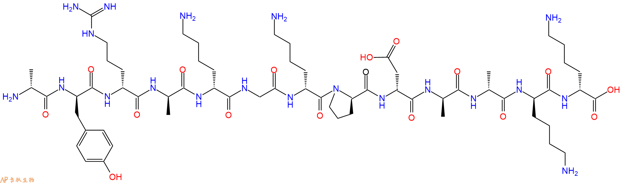 专肽生物产品H2N-DAla-DTyr-DArg-DAla-DLys-Gly-DLys-DPro-DAsp-DA