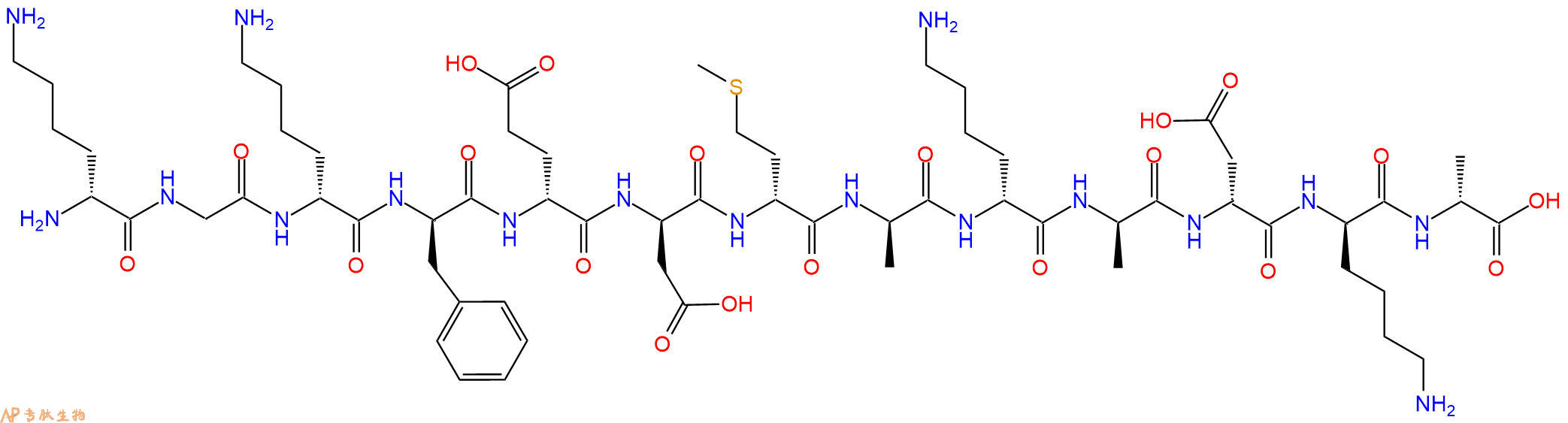 专肽生物产品H2N-DLys-Gly-DLys-DPhe-DGlu-DAsp-DMet-DAla-DLys-DA