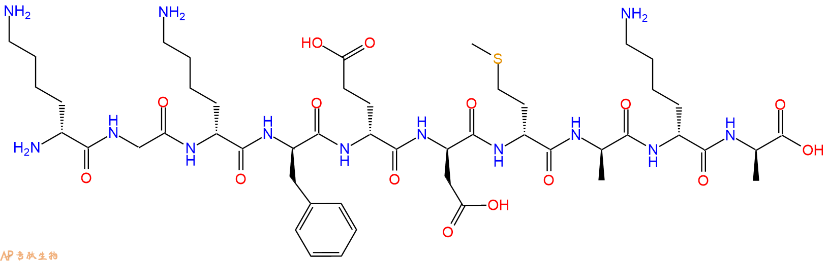 专肽生物产品H2N-DLys-Gly-DLys-DPhe-DGlu-DAsp-DMet-DAla-DLys-DA