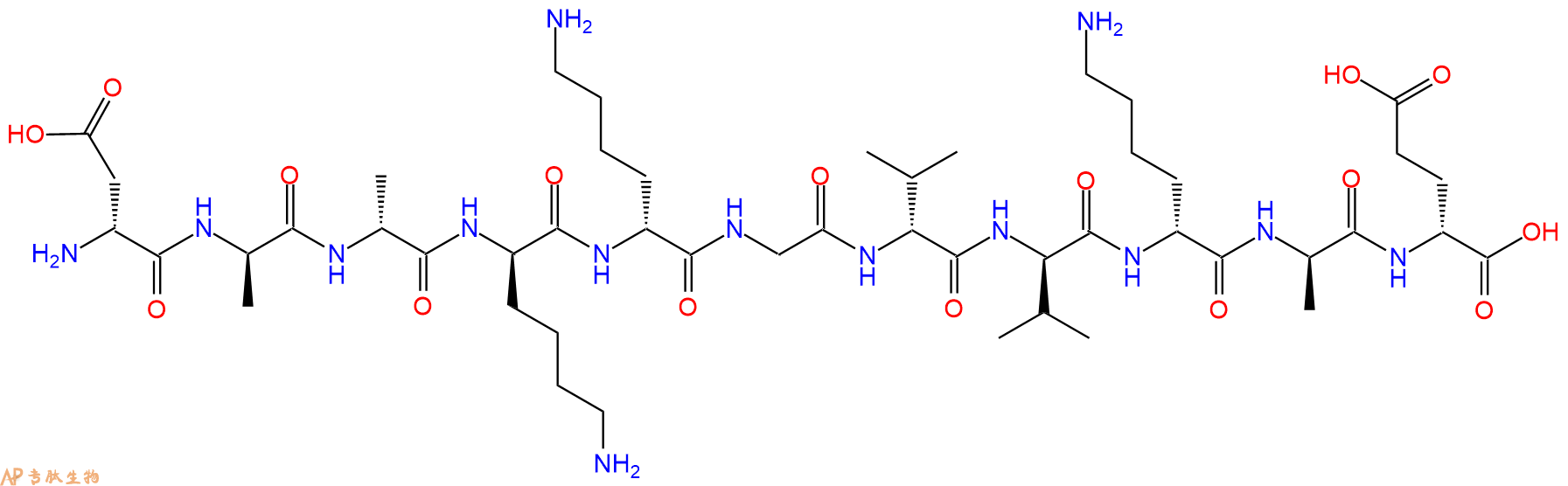 专肽生物产品H2N-DAsp-DAla-DAla-DLys-DLys-Gly-DVal-DVal-DLys-DA