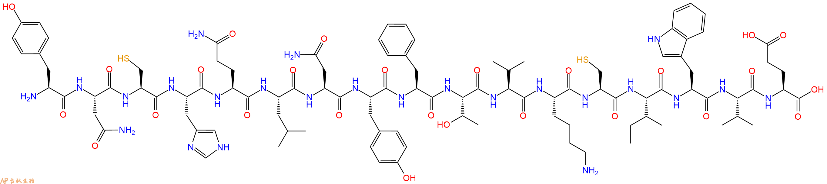 专肽生物产品H2N-Tyr-Asn-Cys-His-Gln-Leu-Asn-Tyr-Phe-Thr-Val-Ly