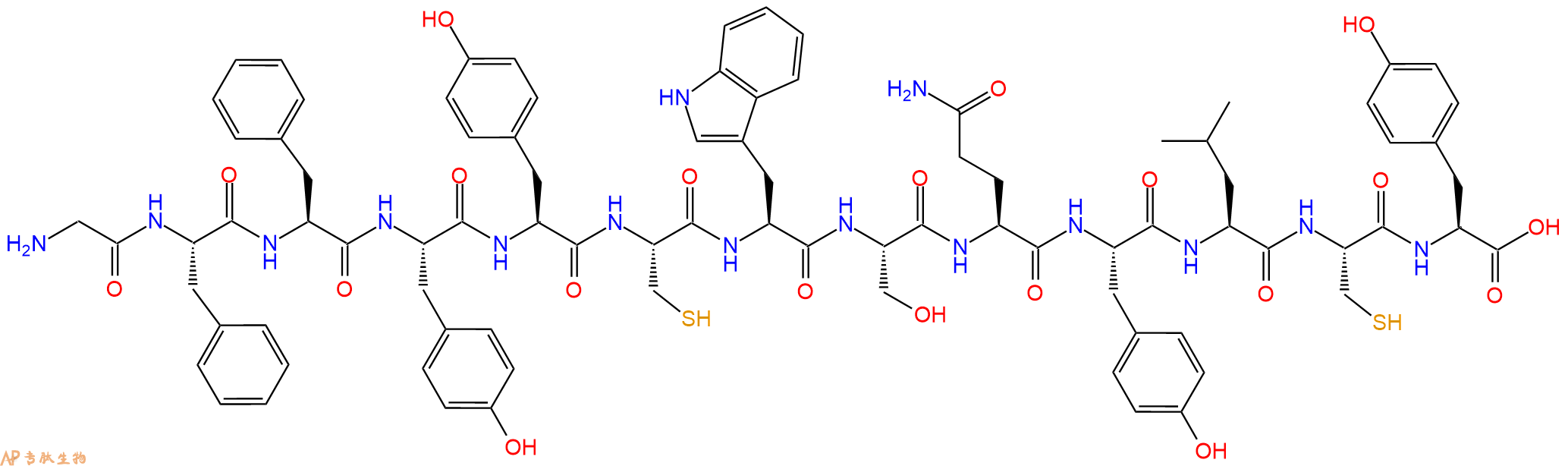 专肽生物产品H2N-Gly-Phe-Phe-Tyr-Tyr-Cys-Trp-Ser-Gln-Tyr-Leu-Cy