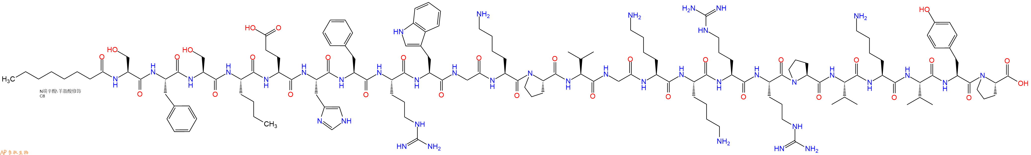 专肽生物产品Octanoicacid-Ser-Phe-Ser-Nle-Glu-His-Phe-Arg-Trp-G