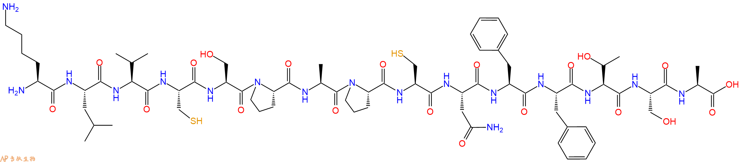专肽生物产品H2N-Lys-Leu-Val-Cys-Ser-Pro-Ala-Pro-Cys-Asn-Phe-Ph