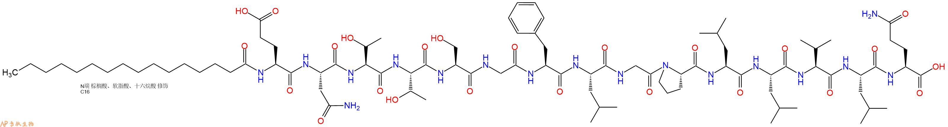 专肽生物产品Palmiticacid-Glu-Asn-Thr-Thr-Ser-Gly-Phe-Leu-Gly-P