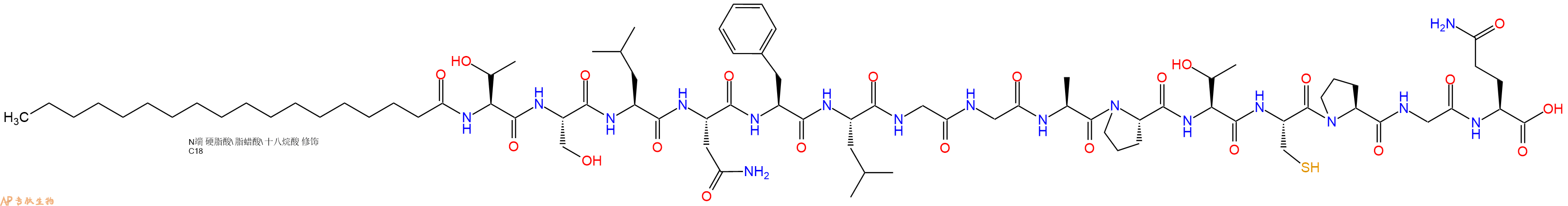 专肽生物产品Stearicacid-Thr-Ser-Leu-Asn-Phe-Leu-Gly-Gly-Ala-Pr