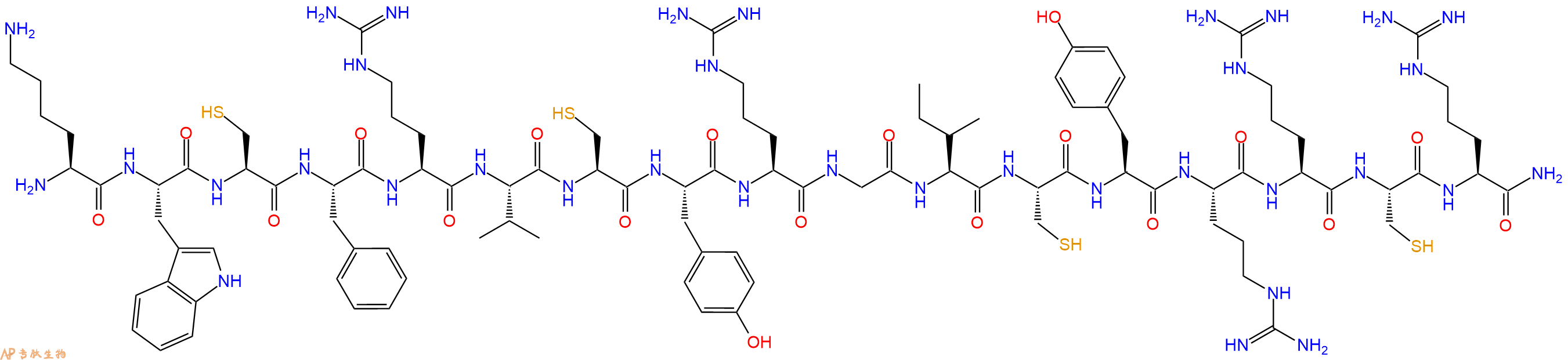 专肽生物产品H2N-Lys-Trp-Cys-Phe-Arg-Val-Cys-Tyr-Arg-Gly-Ile-Cy