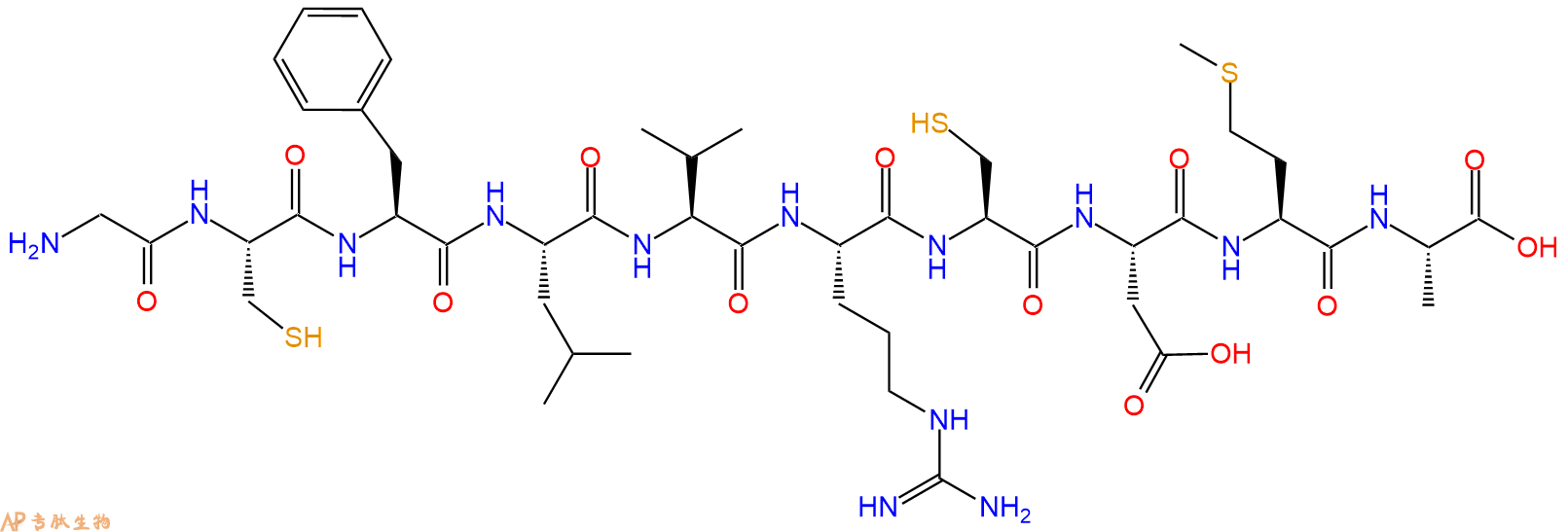 专肽生物产品H2N-Gly-Cys-Phe-Leu-Val-Arg-Cys-Asp-Met-Ala-COOH