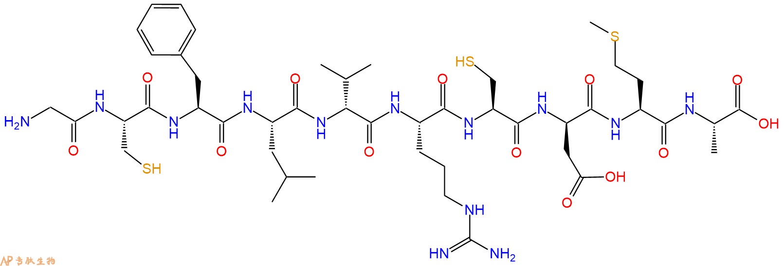 专肽生物产品H2N-Gly-Cys-Phe-Leu-DVal-Arg-Cys-DAsp-Met-Ala-COOH