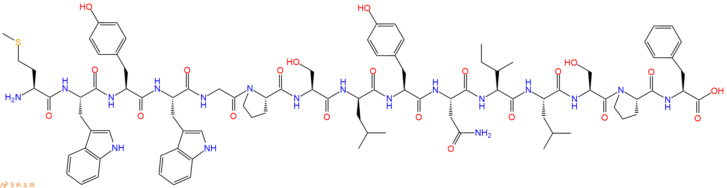 专肽生物产品H2N-Met-Trp-Tyr-Trp-Gly-Pro-Ser-DLeu-Tyr-Asn-Ile-L