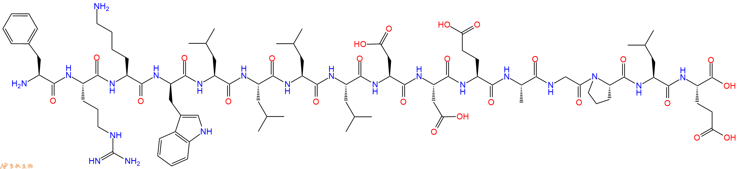 专肽生物产品H2N-Phe-Arg-Lys-DTrp-Leu-Leu-Leu-Leu-Asp-Asp-Glu-A