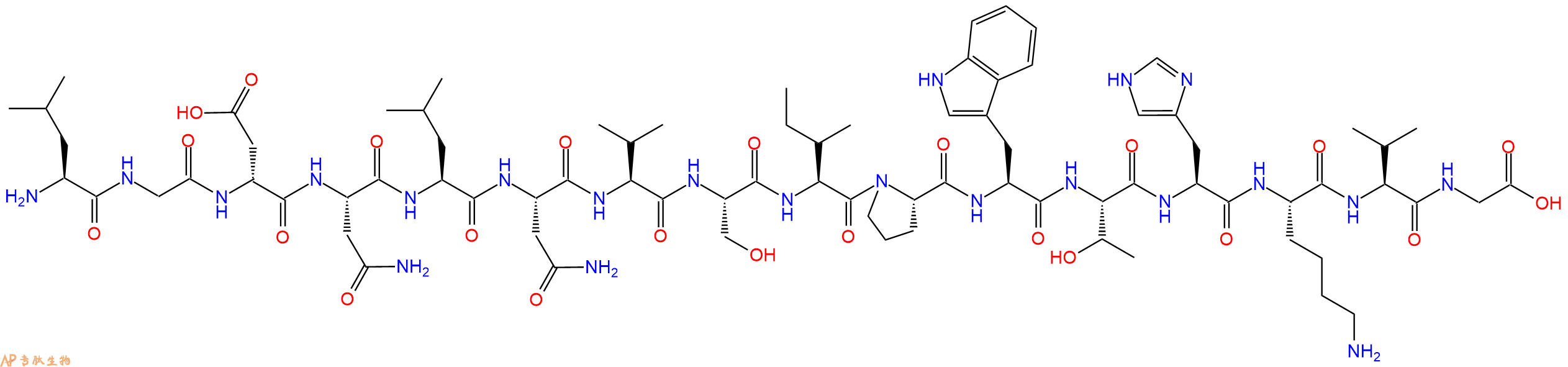 专肽生物产品H2N-Leu-Gly-DAsp-Asn-Leu-Asn-Val-Ser-Ile-Pro-Trp-T