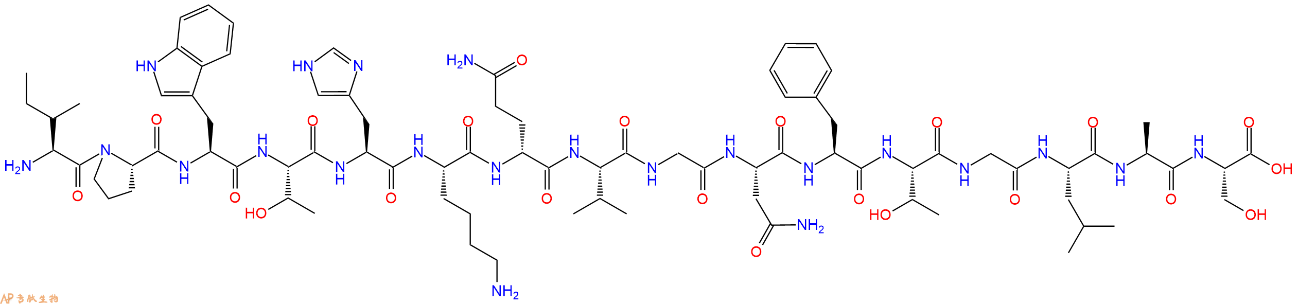 专肽生物产品H2N-Ile-Pro-Trp-Thr-His-Lys-DGln-Val-Gly-Asn-Phe-T