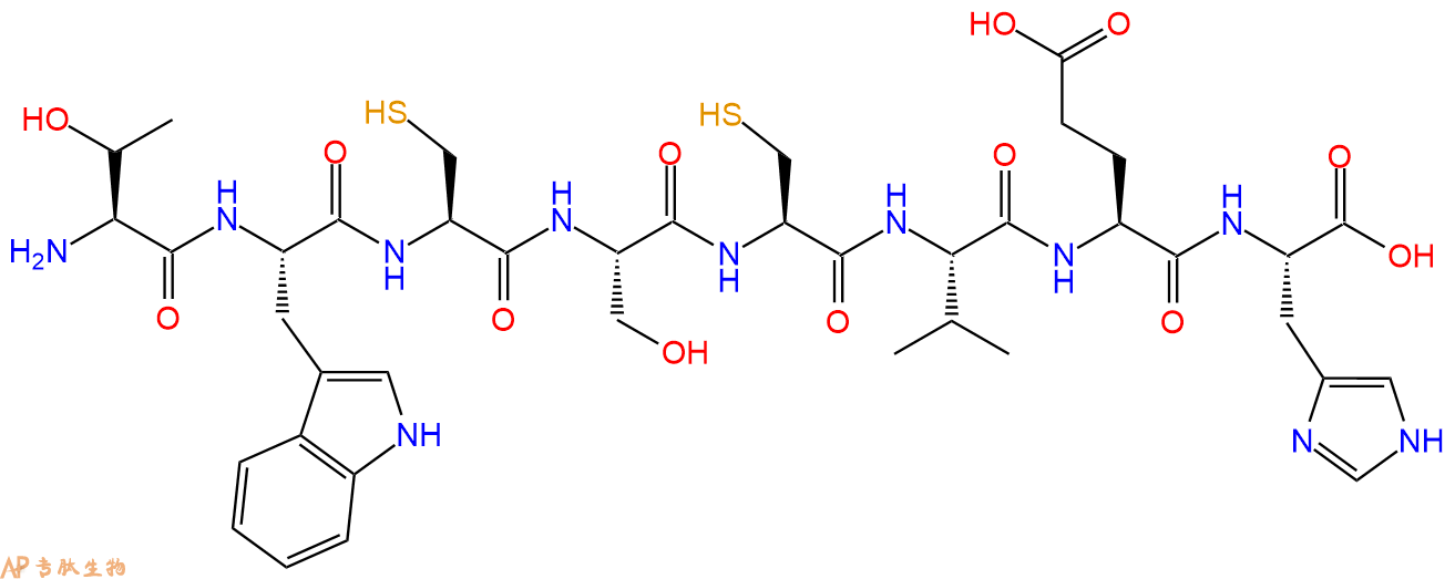 专肽生物产品H2N-Thr-Trp-Cys-Ser-Cys-Val-Glu-His-COOH