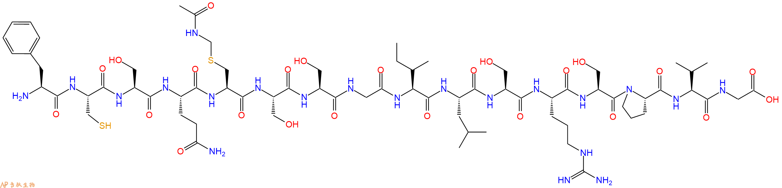 专肽生物产品H2N-Phe-Cys-Ser-Gln-Cys(Acm)-Ser-Ser-Gly-Ile-Leu-S