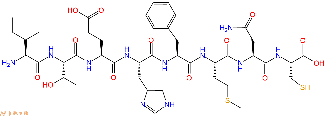 专肽生物产品H2N-Ile-Thr-Glu-His-Phe-Met-Asn-Cys-COOH