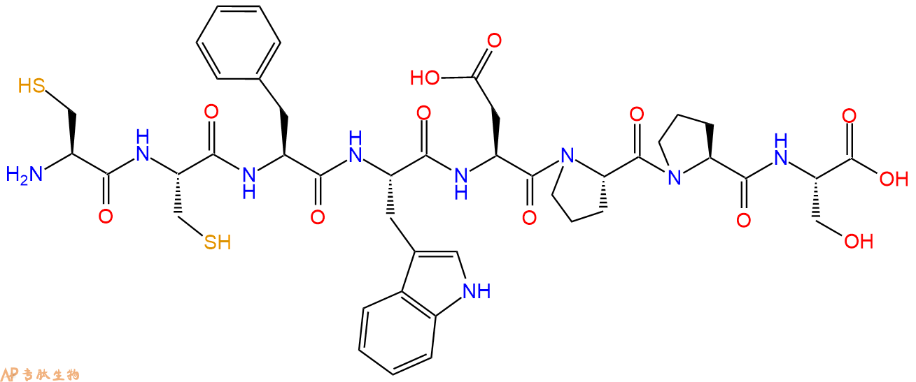专肽生物产品H2N-Cys-Cys-Phe-Trp-Asp-Pro-Pro-Ser-COOH