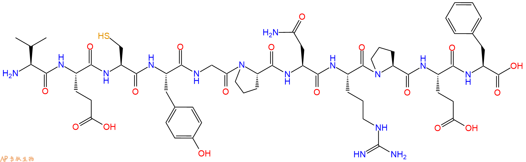 专肽生物产品H2N-Val-Glu-Cys-Tyr-Gly-Pro-Asn-Arg-Pro-Glu-Phe-CO
