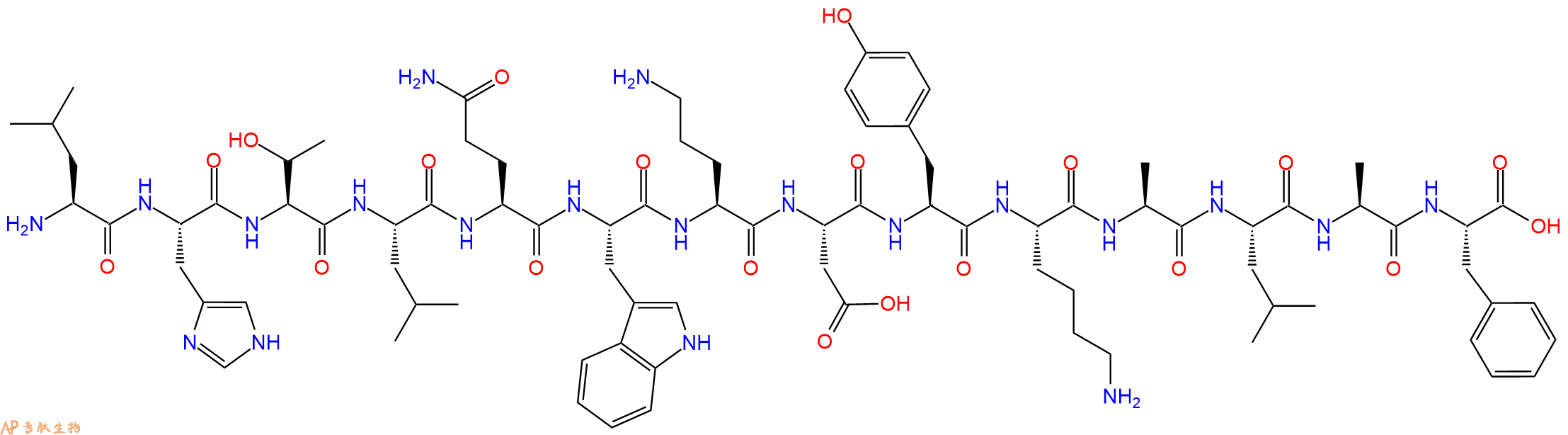 专肽生物产品H2N-Leu-His-Thr-Leu-Gln-Trp-Orn-Asp-Tyr-Lys-Ala-Le