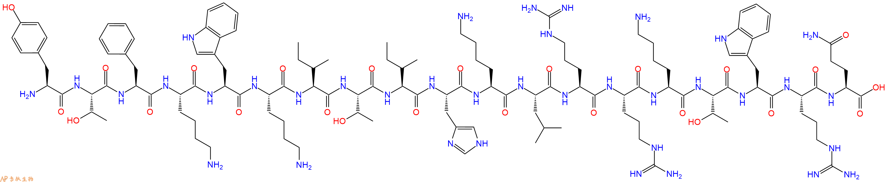 专肽生物产品H2N-Tyr-Thr-Phe-Lys-Trp-Lys-Ile-Thr-Ile-His-Lys-Le