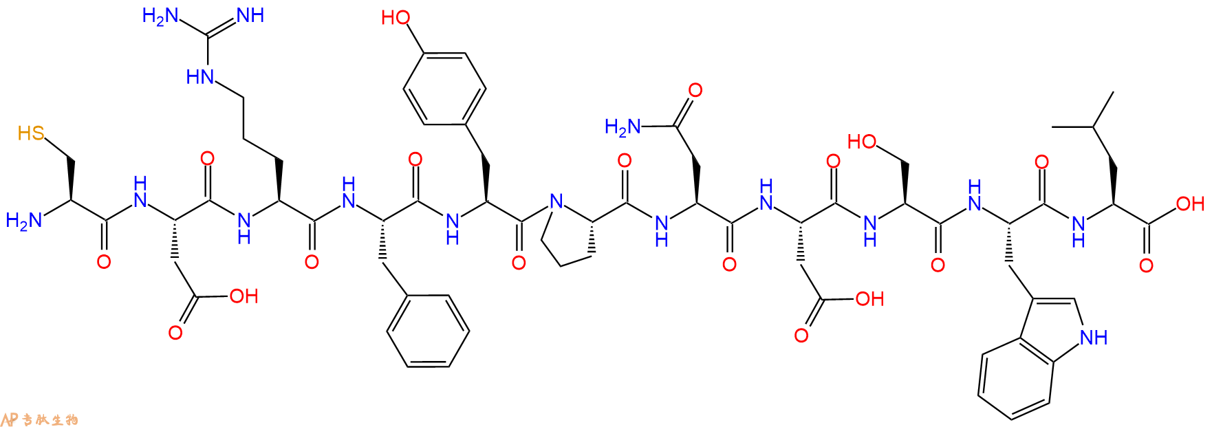 专肽生物产品H2N-Cys-Asp-Arg-Phe-Tyr-Pro-Asn-Asp-Ser-Trp-Leu-CO