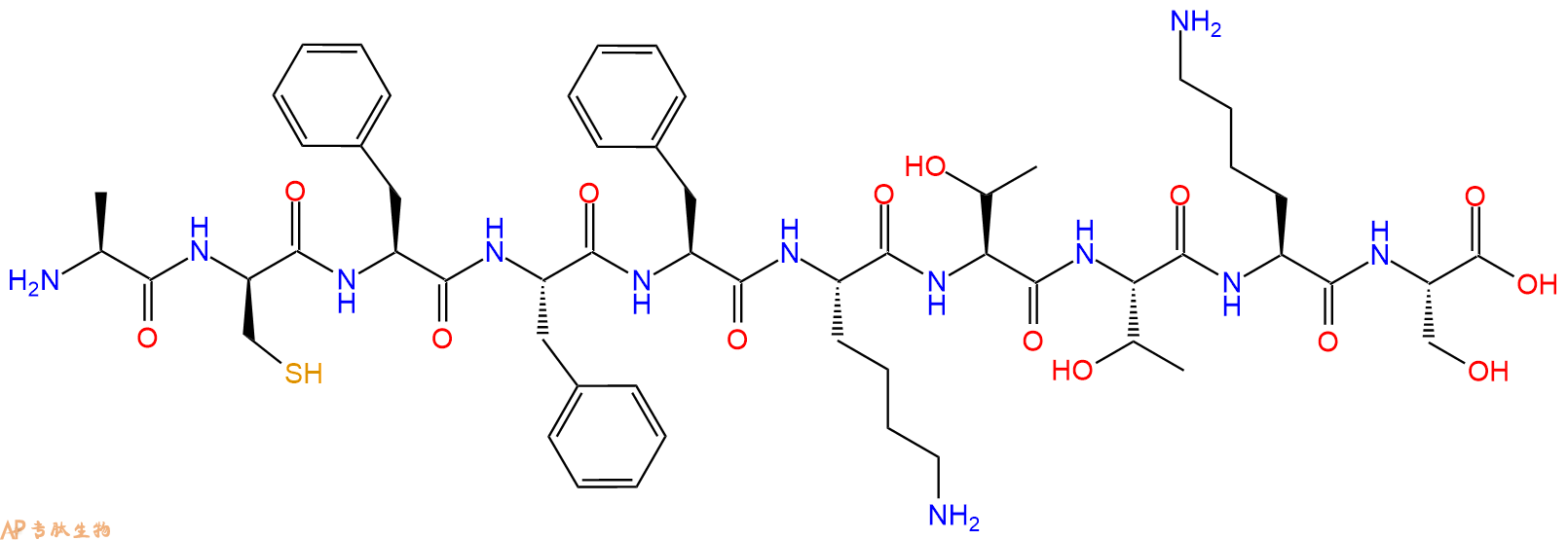 专肽生物产品H2N-Ala-DCys-Phe-Phe-Phe-Lys-Thr-Thr-Lys-Ser-COOH