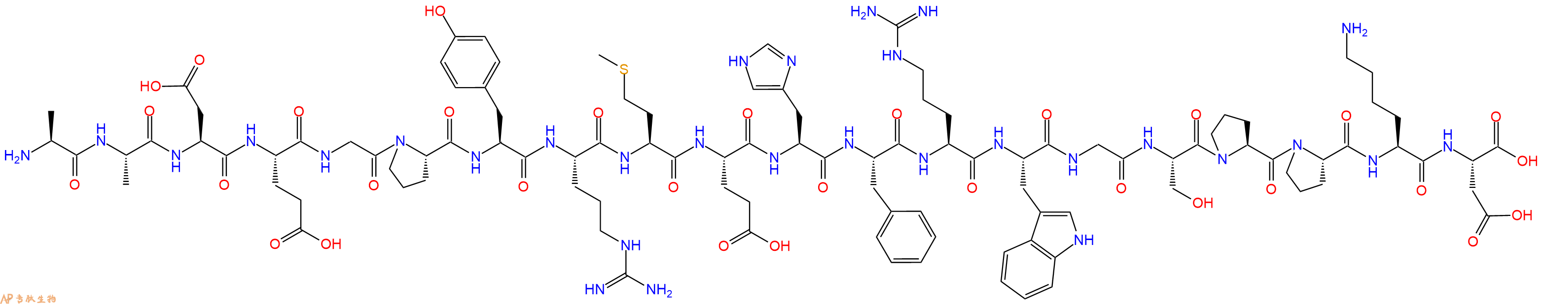 专肽生物产品H2N-Ala-Ala-Asp-Glu-Gly-Pro-Tyr-Arg-Met-Glu-His-Ph