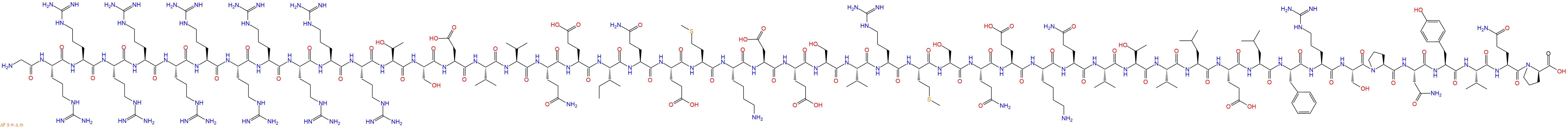 专肽生物产品H2N-Gly-Arg-Arg-Arg-Arg-Arg-Arg-Arg-Arg-Arg-Arg-Arg-Thr-Ser-Asp-Val-Val-Gln-Glu-Ile-Gln-Glu-Met-Lys-Asp-Glu-Ser-Val-Arg-Met-Ser-Gln-Glu-Lys-Gln-Val-Thr-Val-Leu-Glu-Leu-Phe-Arg-Ser-Pro-Asn-Tyr-Val-Gln-DPro-COOH