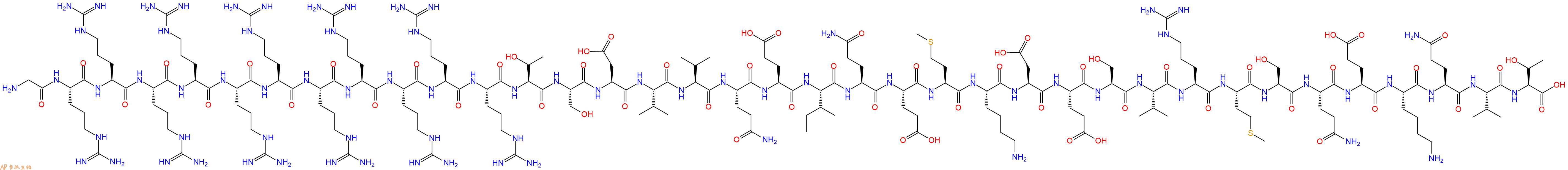 专肽生物产品H2N-Gly-Arg-Arg-Arg-Arg-Arg-Arg-Arg-Arg-Arg-Arg-Arg-Thr-Ser-Asp-Val-Val-Gln-Glu-Ile-Gln-Glu-Met-Lys-Asp-Glu-Ser-Val-Arg-Met-Ser-Gln-Glu-Lys-Gln-Val-Thr-COOH