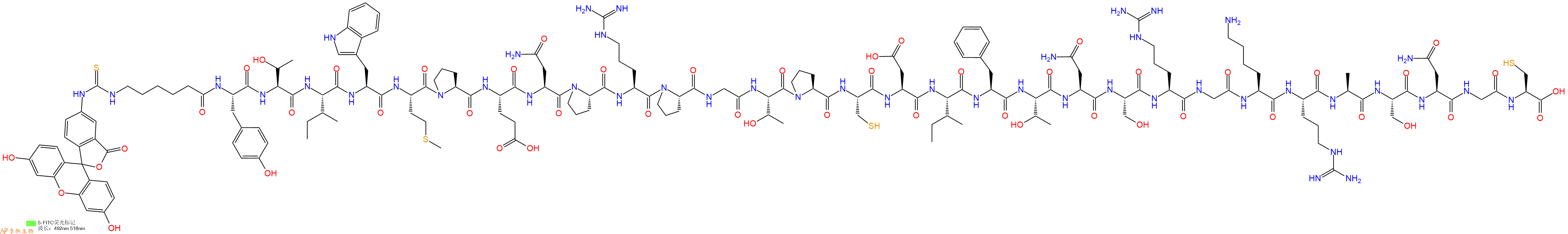 专肽生物产品荧光标记狂犬病病毒肽Rabies Virus Glycoprotein、FITC-RVG peptide-Cys、FITC-RVG29-Cys、FITC-RVG-29-Cys