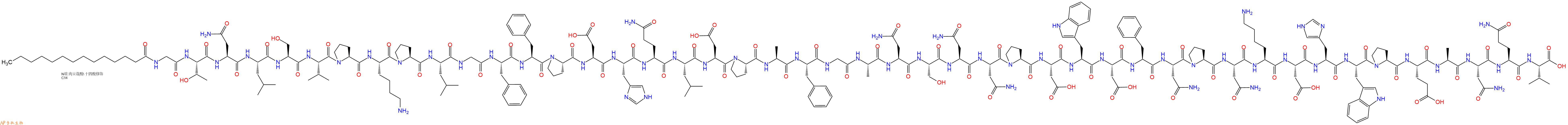 专肽生物产品Myristicacid-Gly-Thr-Asn-Leu-Ser-Val-Pro-Lys-Pro-Leu-Gly-Phe-Phe-Pro-Asp-His-Gln-Leu-Asp-Pro-Ala-Phe-Gly-Ala-Asn-Ser-Asn-Asn-Pro-Asp-Trp-Asp-Phe-Asn-Pro-Asn-Lys-Asp-His-Trp-Pro-Glu-Ala-Asn-Gln-Val-COOH