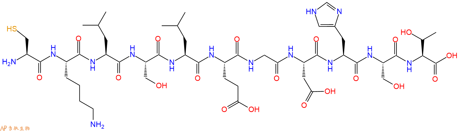 专肽生物产品H2N-Cys-Lys-Leu-Ser-Leu-Glu-Gly-Asp-His-Ser-Thr-COOH