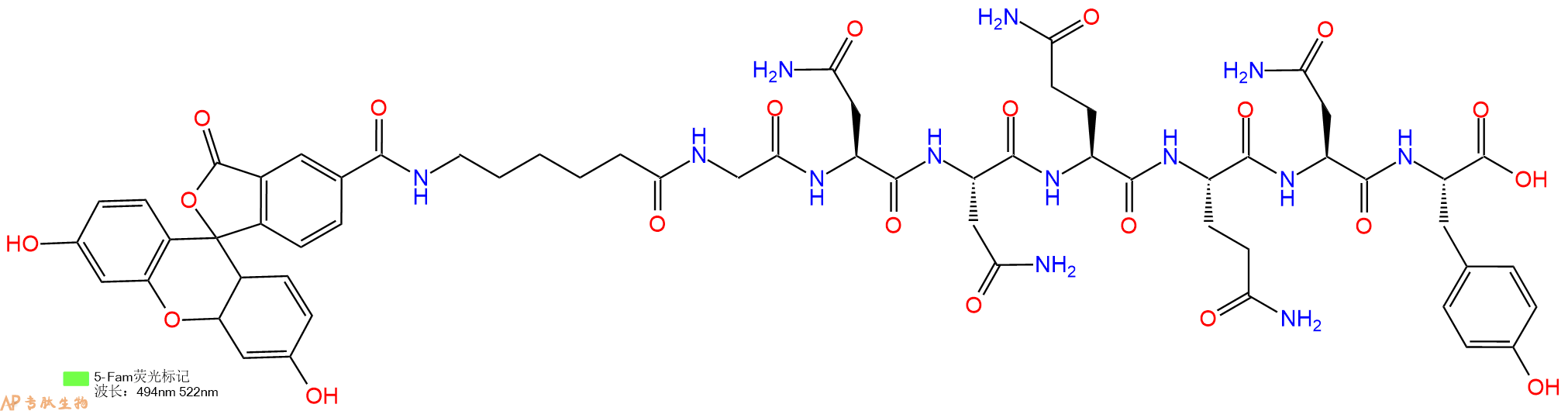 专肽生物产品5FAM-Ahx-Gly-Asn-Asn-Gln-Gln-Asn-Tyr-COOH