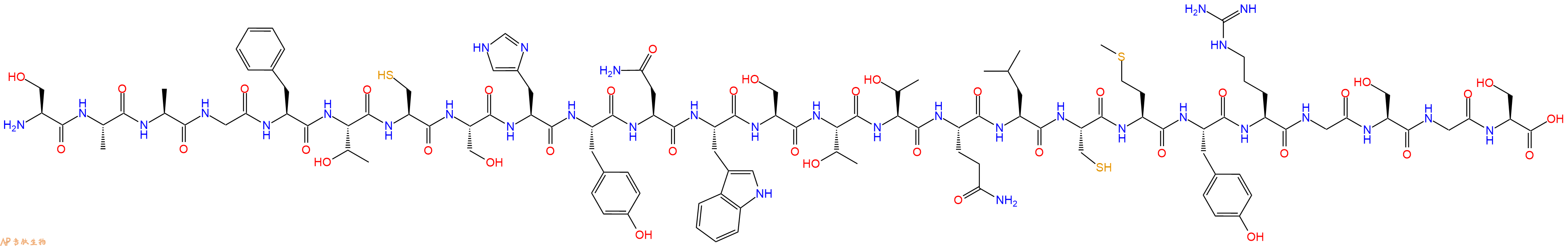 专肽生物产品H2N-Ser-Ala-Ala-Gly-Phe-Thr-Cys-Ser-His-Tyr-Asn-Trp-Ser-Thr-Thr-Gln-Leu-Cys-Met-Tyr-Arg-Gly-Ser-Gly-Ser-COOH
