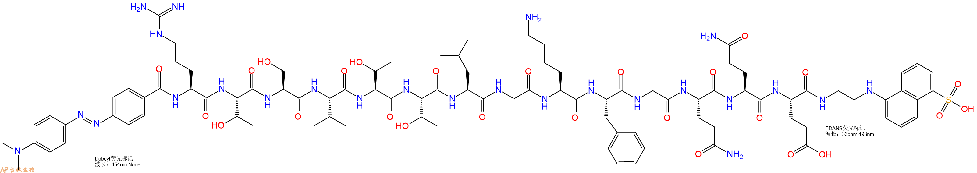 专肽生物产品DABCYL-Arg-Thr-Ser-Ile-Thr-Thr-Leu-Gly-Lys-Phe-Gly-Gln-Gln-Glu-EDANS