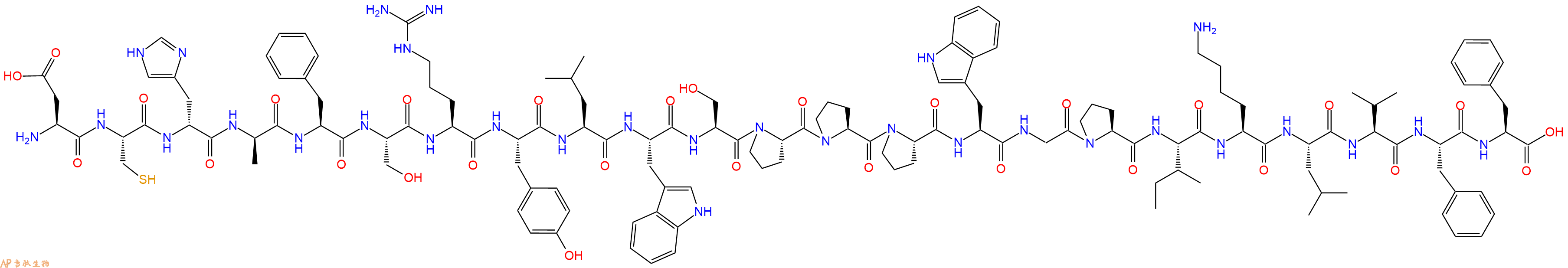 专肽生物产品H2N-Asp-Cys-DHis-DAla-Phe-Ser-Arg-Tyr-Leu-Trp-Ser-Pro-Pro-Pro-Trp-Gly-Pro-Ile-Lys-Leu-Val-Phe-Phe-COOH