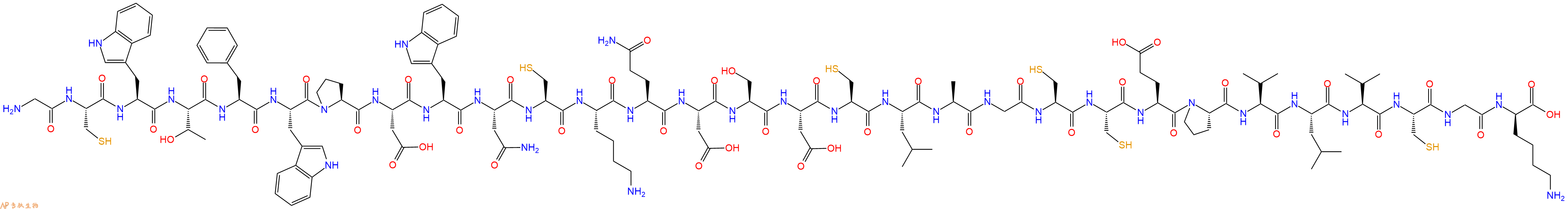 专肽生物产品H2N-Gly-Cys-Trp-Thr-Phe-Trp-Pro-Asp-Trp-Asn-Cys-Lys-Gln-Asp-Ser-Asp-Cys-Leu-Ala-Gly-Cys-Cys-Glu-Pro-Val-Leu-Val-Cys-Gly-DLys-COOH