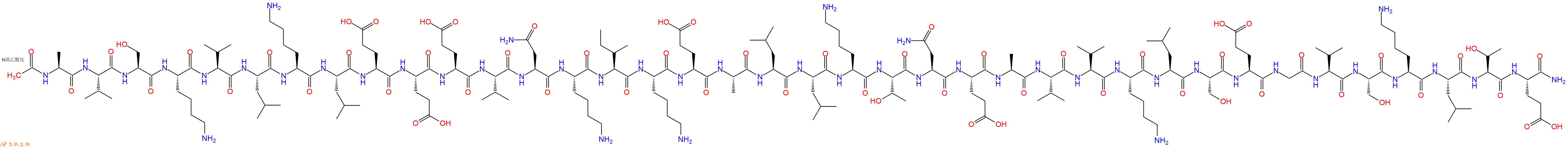 专肽生物产品Ac-Ala-Val-Ser-Lys-Val-Leu-Lys-Leu-Glu-Glu-Glu-Val-Asn-Lys-Ile-Lys-Glu-Ala-Leu-Leu-Lys-Thr-Asn-Glu-Ala-Val-Val-Lys-Leu-Ser-Glu-Gly-Val-Ser-Lys-Leu-Thr-Glu-NH2